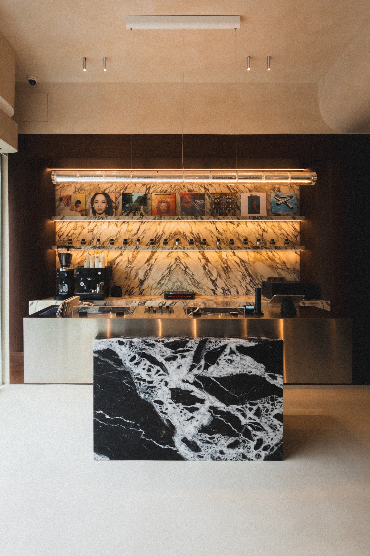 Marble reception and vinyl display at ELIJAH Francesc Macià